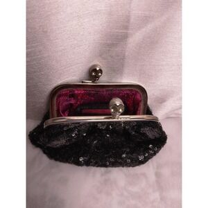 Vintage Betsy Johnson Sequin Black Coin Purse With Skull Closure